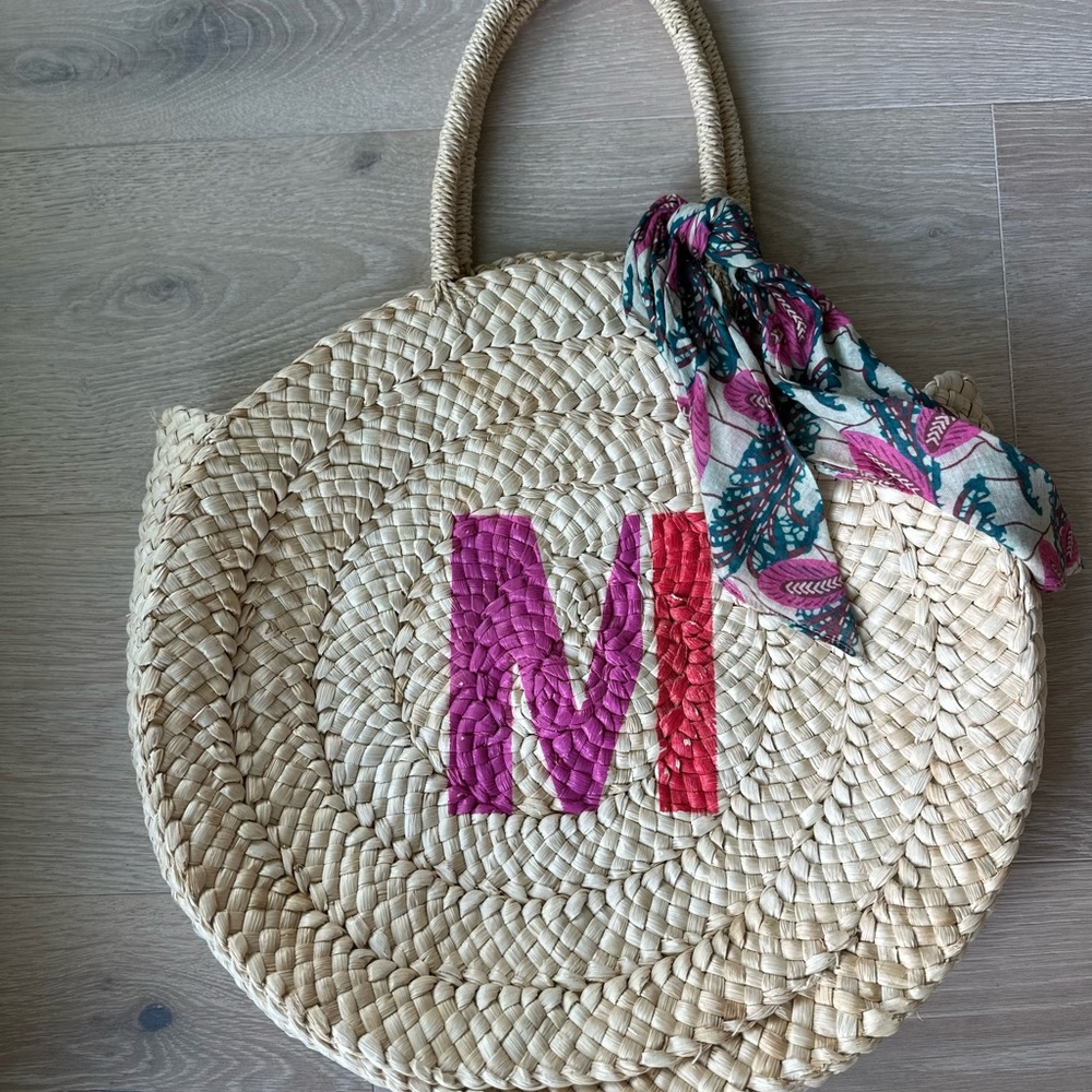 Anthropologie Monogram “M” Straw Tote Bag NWOT